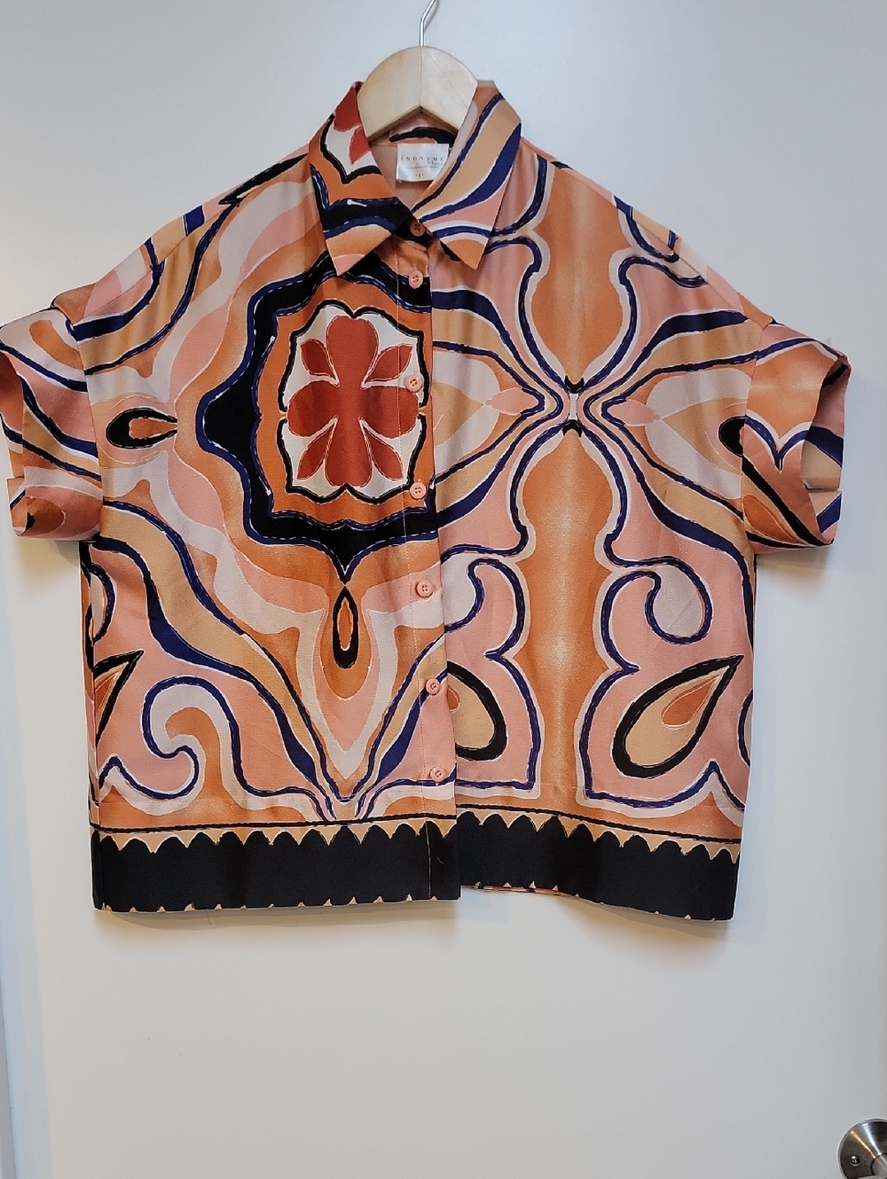 Societe Anonyme Peach and Navy Swirl Button-Up Top - Picture 2 of 9